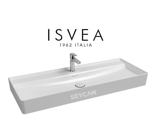 Vea Tezgah Üstü Lavabo 121 cm Beyaz Çift Bataryalı