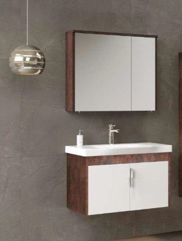 Orka Luna 80 cm Asma Banyo Dolabı Kahve Taş